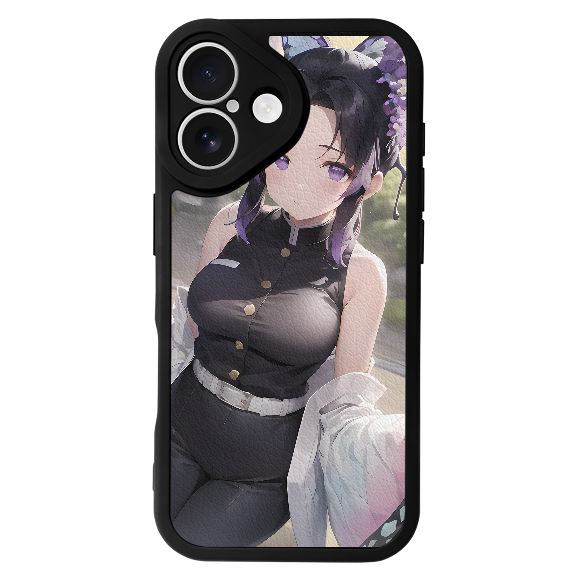 （画像用） 鬼滅の刃（きめつのやいば）蟲柱-胡蝶 しのぶ／こちょう しのぶ Kochou Shinobu 【iPhone 16シリーズ対応】シリコンスマホケース（レザー調） 材質：シリコン